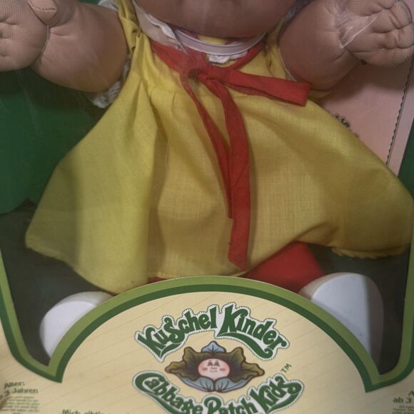Vtg Kuschel Kinder Cabbage Patch Kids Doll 1983 Arxon Yellow Dress Box German - Picture 9 of 14